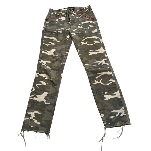 M1-22 ETIENNE MARCEL Women's Jeans Camo Zipper Pockets Green Size 27 - Picture 1 of 9